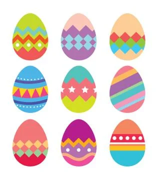 Set of easter eggs flat design on white background. Stock Illustration