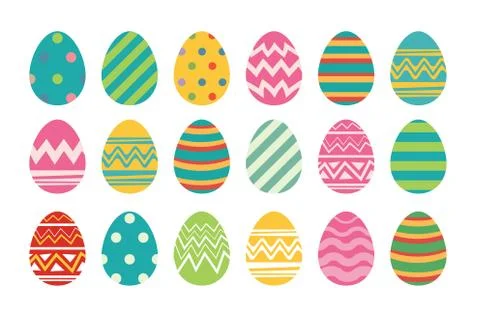 Set of easter eggs flat design on white background. Stock Illustration