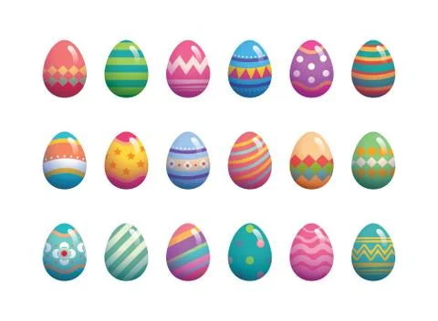 Set of easter eggs flat design on white background. Stock Illustration