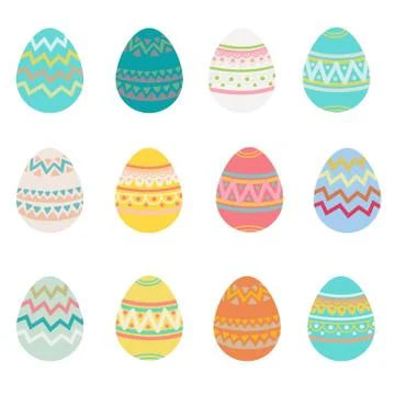 Set of easter eggs flat design on white background Stock Illustration