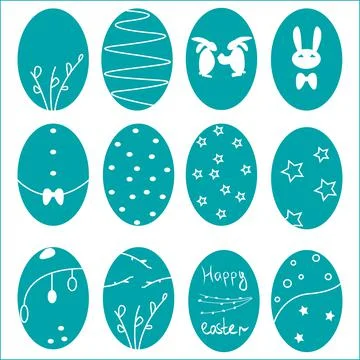 Set of easter eggs flat design on white background. Stock Illustration