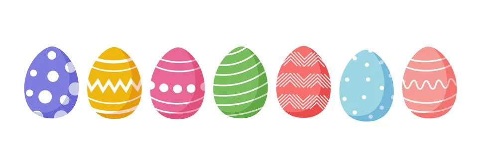Set of easter eggs flat design on white background. Stock Illustration