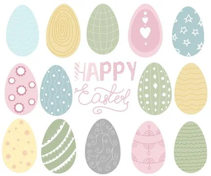 Set of easter eggs flat design on white background. Stock Illustration