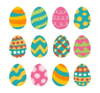 Set of easter eggs flat design on white background. Happy easter decorative.. 스톡 일러스트