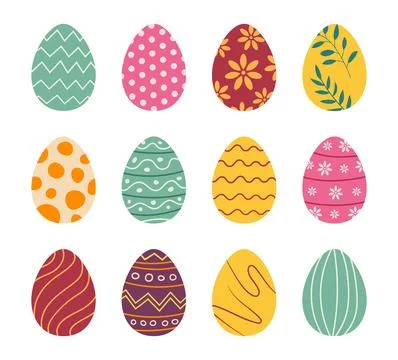 Set of easter eggs flat design on white background. Happy easter decorative.. Stock Illustration