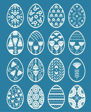 Set of Easter eggs with floral and plant ornamental. Folk style collection Stock Illustration