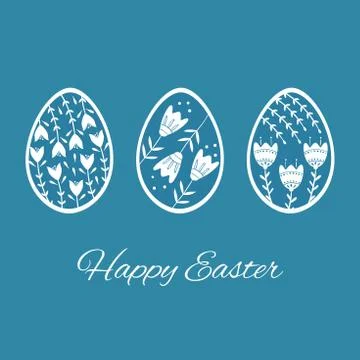Set of Easter eggs with floral and plant ornamental. Folk style collection Stock Illustration