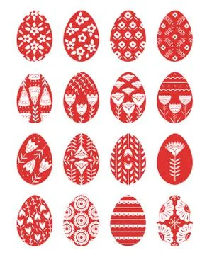 Set of Easter eggs with floral and plant ornamental. Folk style collection 스톡 일러스트