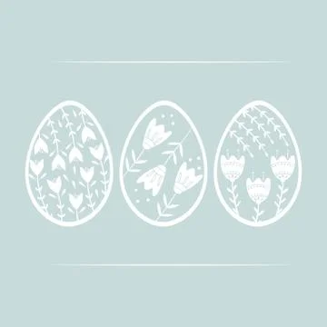Set of Easter eggs with floral and plant ornamental. Folk style collection 스톡 일러스트