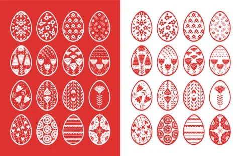Set of Easter eggs with floral and plant ornamental. Folk style collection Illustrazione stock