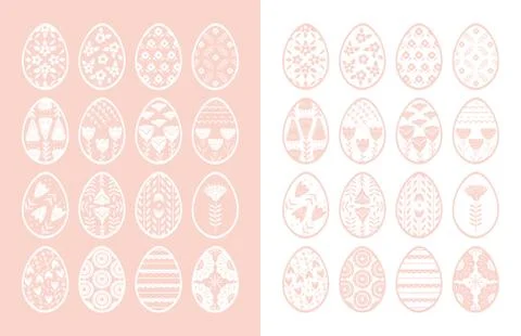 Set of Easter eggs with floral and plant ornamental. Folk style collection 스톡 일러스트