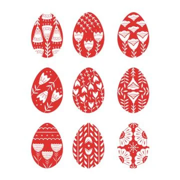 Set of Easter eggs with floral and plant ornamental. Folk style collection Illustrazione stock