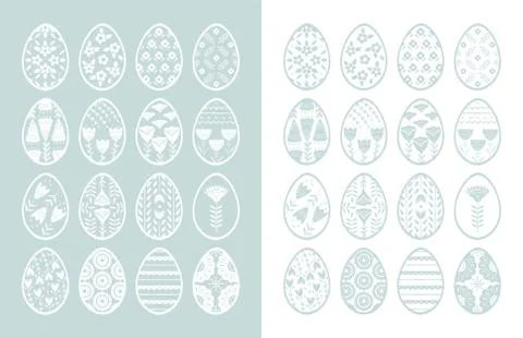 Set of Easter eggs with floral and plant ornamental. Folk style collection Stock Illustration