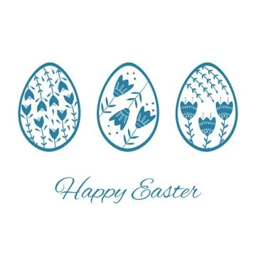 Set of Easter eggs with floral and plant ornamental. Folk style collection Stock Illustration