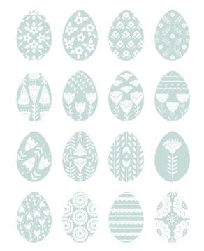 Set of Easter eggs with floral and plant ornamental. Folk style collection Stock Illustration