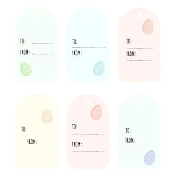 Set of Easter eggs gift tags in pastel colors. Collection of cute Ostara gift イラスト素材