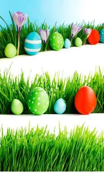 Set of easter eggs in grass Stock Photos