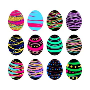 Set of Easter eggs with hand drawn patterns on a white background. Elements f Illustrazione stock