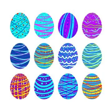 Set of Easter eggs with hand drawn patterns on a white background. Elements f イラスト素材
