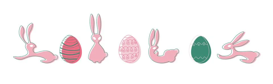 Set of Easter eggs, hares, in a flat style for Easter Stock Illustration