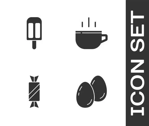 Set Easter eggs, Ice cream, Candy and Coffee cup icon. Vector Stock Illustration