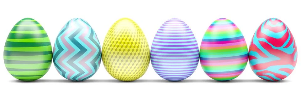 Set of Easter Eggs isolated on white. 3d Illustration Stock Illustration