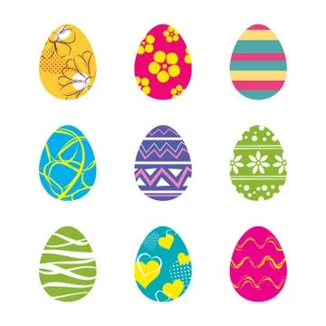 Set of easter eggs isolated in white background. Vector modern new design wit Stock Illustration