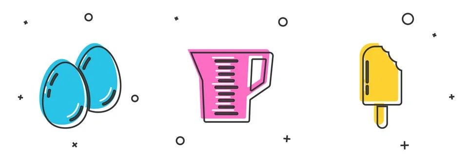 Set Easter eggs, Measuring cup and Ice cream icon. Vector Stock-Illustration