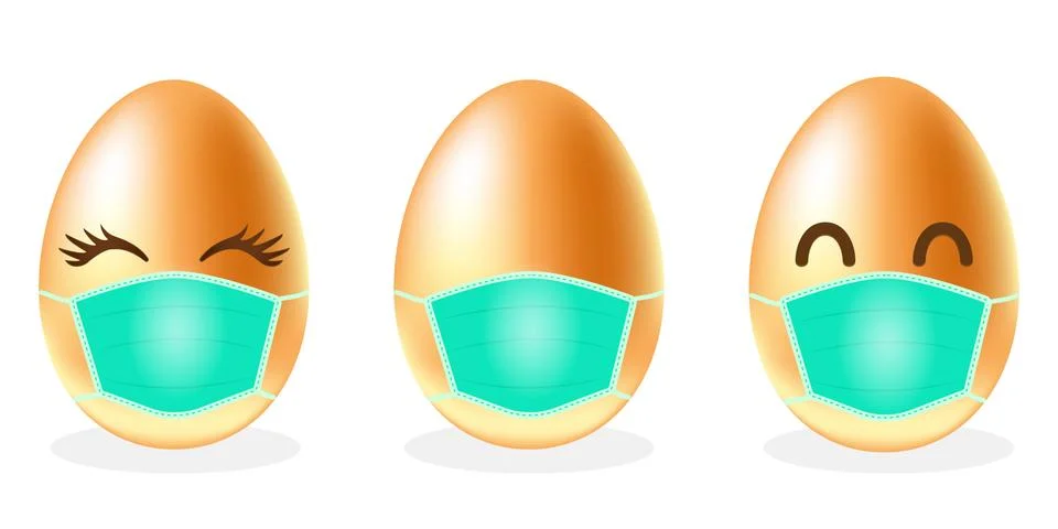 Set of Easter eggs in medical face mask on white background. Stock Illustration