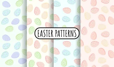 Set of Easter eggs in pastel colors seamless patterns. Collection of cute Ost Stock Illustration