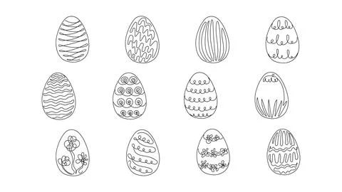 Set of Easter eggs with a patterns. Continuous one line drawing. Vector ill.. Stock Illustration