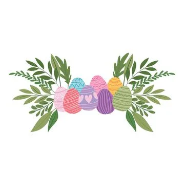 Set of easter eggs with plants Stock Illustration