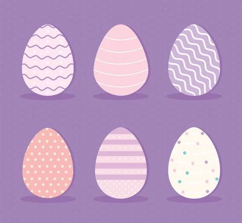 Set of easter eggs on a purple background Illustrazione stock