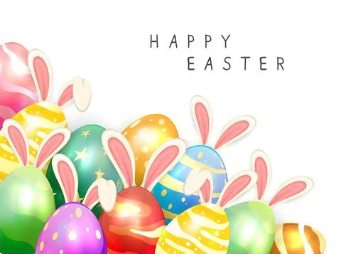 Set of Easter Eggs with Rabbit Ears on White Background 스톡 일러스트