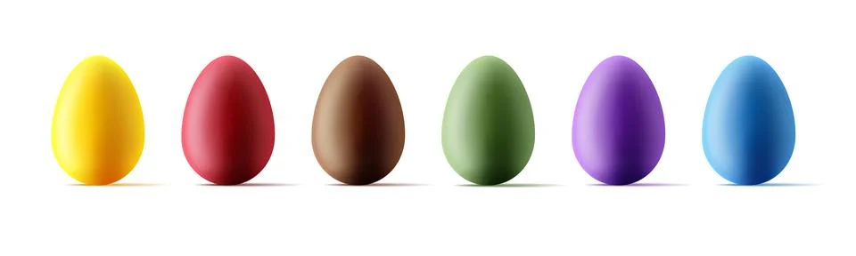 Set easter eggs with realistic effect on white background, colourful 3d sha.. Illustrazione stock