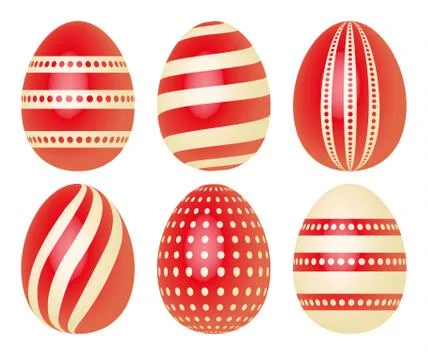 Set of Easter eggs in red and ecru decorated with dots and stripes Stock Illustration