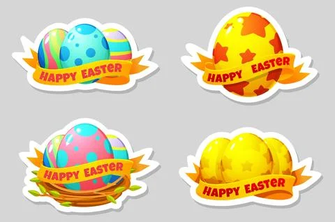 Set of Easter eggs stickers in bird nest for your greeting card, stickers, .. Stock Illustration