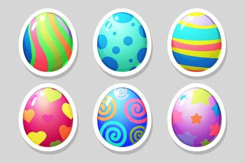Set of Easter eggs stickers, flat design icons. Vector illustration Stock Illustration