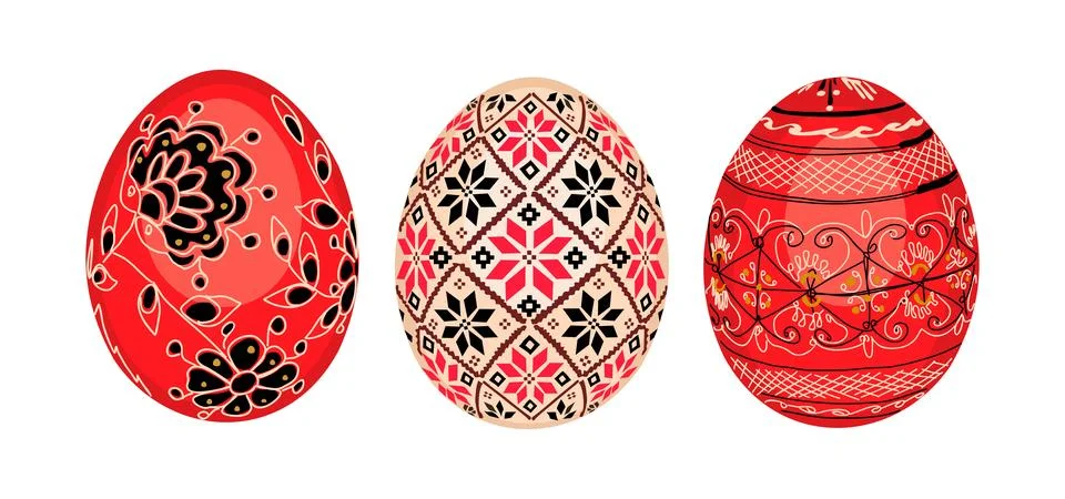 Set of easter eggs with traditional Ukrainian cross-stitch ethnic pattern Stockillustratie