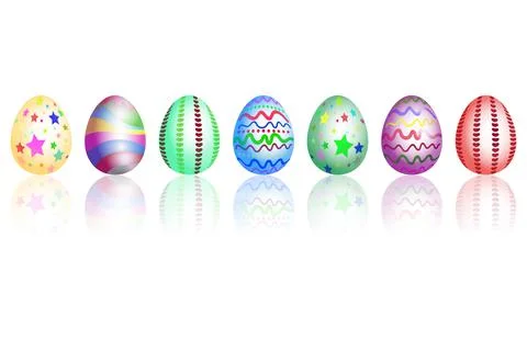 Set of easter eggs with variety of texture and realistic reflected shadow. Stock-Illustration