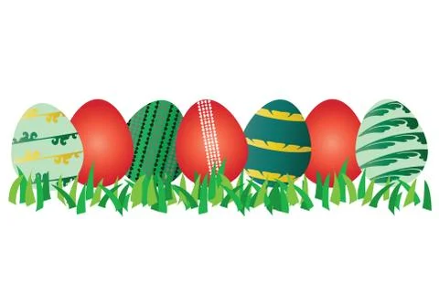Set of Easter eggs vector on green grass Stock Illustration