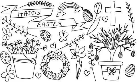 Set of Easter elements in doodle style. Stock Illustration