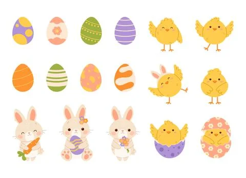 Set of Easter elements. Flat vector illustration Stockillustratie