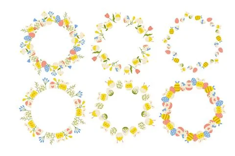 Set of Easter frames with eggs for decorating cards, greetings, vector illu.. Stock Illustration