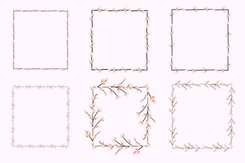 Set of Easter frames. Square Willow frame Illustrazione stock