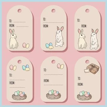 Set with Easter gift tags and cards with Easter bunny. Vector illustration 스톡 일러스트