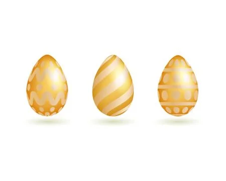 Set of easter golden eggs with different patterns set isolated on white backg イラスト素材