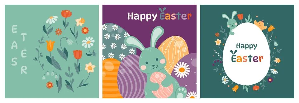 Set of Easter greeting cards. Stock Illustration