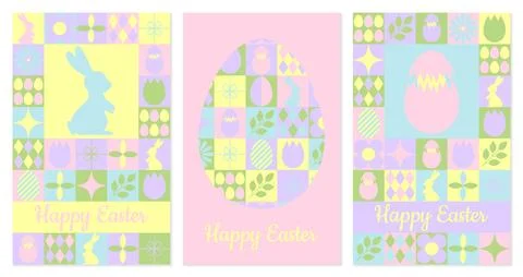 Set of Easter greeting cards, posters, banners. Collection of holiday icons.. 스톡 일러스트