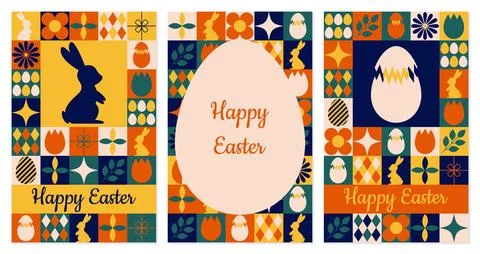 Set of Easter greeting cards, posters, banners. Collection of holiday icons.. Stock Illustration